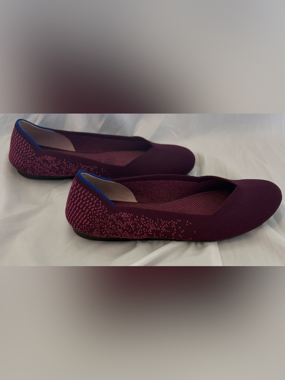 ROTHY'S SIZE 6.5 BURGUNDY FIG PYTHON STYLE FLATS GREAT PRE-OWN